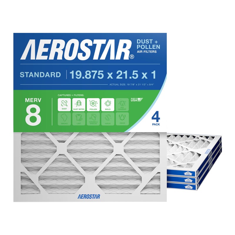 Aerostar 19.875x21.5x1 MERV 8 - 4 Count - High Efficiency Pleated HVAC, Furnace & Air Conditioner Filters - Removes Dust, Lint, Mold & Allergy-Causing Pollen - Image 1